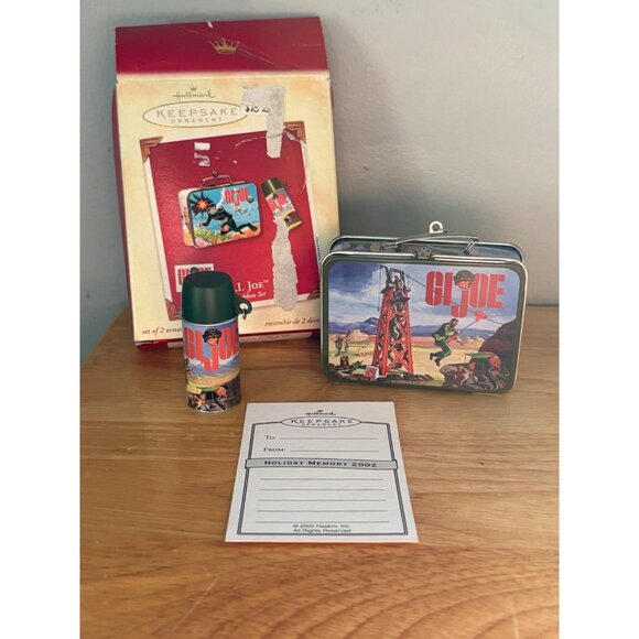 G.I. Joe Hallmark Keepsake Ornament Set Tin Lunchbox & Thermos 2002 Christmas - Picture 1 of 4